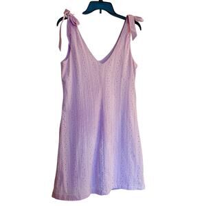Cotton Eyelet Dress Pastel Lavender V Neck Tie Shoulder Sleeveless Lilac Fairy M